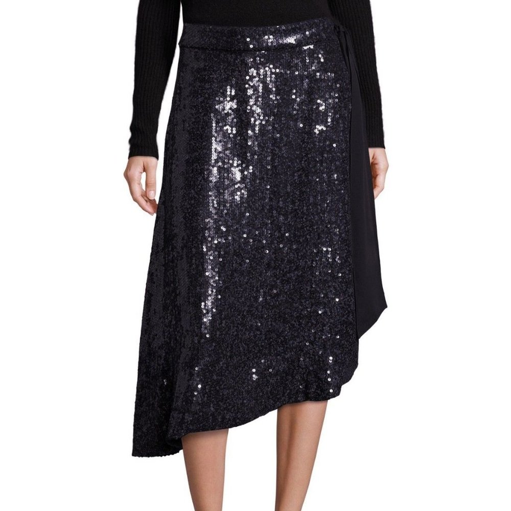 DVF New Sequin Silk Wrap Skirt Black 🎉HP🎉 - Picture 4 of 15